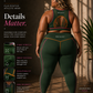 Woman wearing green athletic wear with promotional text about BODYOLOGY plus positive athletic wear.